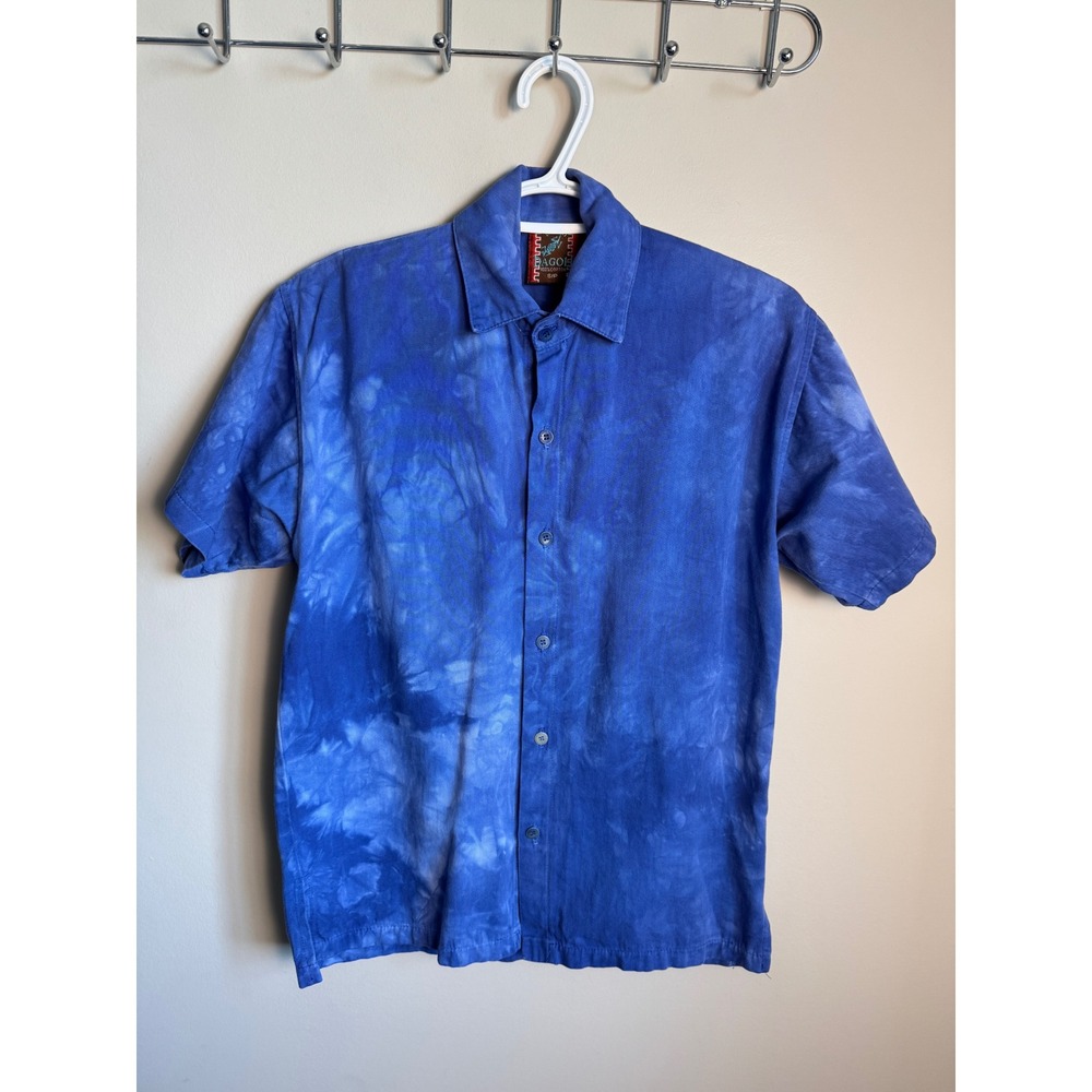 Dagoli Mens Blue Tie Dye Button Up Shirt S Summer Beach Boho Casual